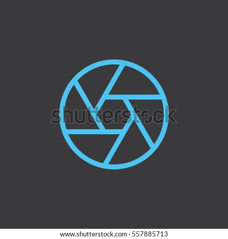thin line aperture diaphragm blue icon on dark background