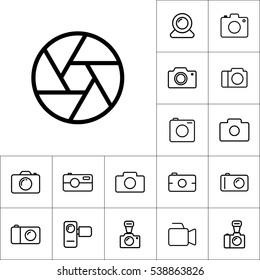 thin line aperture diaphragm icon on white background, camera icons set