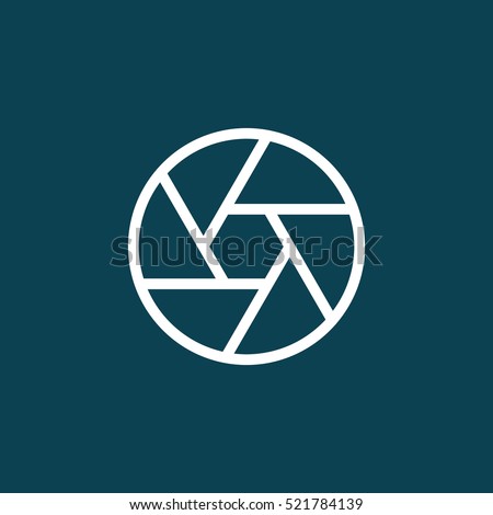 thin line aperture diaphragm icon on blue background