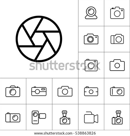 thin line aperture diaphragm icon on white background, camera icons set