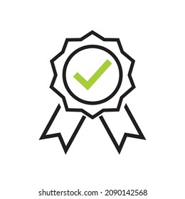 icono de medalla de comprobación de aprobación de línea delgada