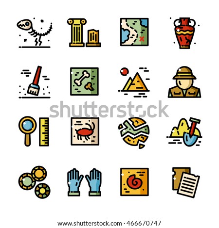 Thin line Archeology icons set, Historical excavations outline logos vector illustration