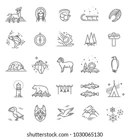 Thin line Arctic icons set, North Pole outline logos vector illustration