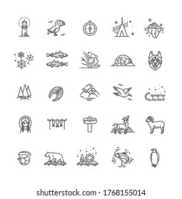 Thin line Arctic icons set, North Pole outline logos vector illustration