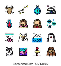 Thin line Arctic icons set, North Pole outline logos vector illustration