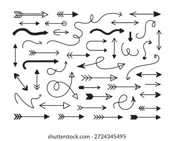 Thin line arrow collection. Modern scribble pointer symbol set. Arrow signs sketch line. Various shapes