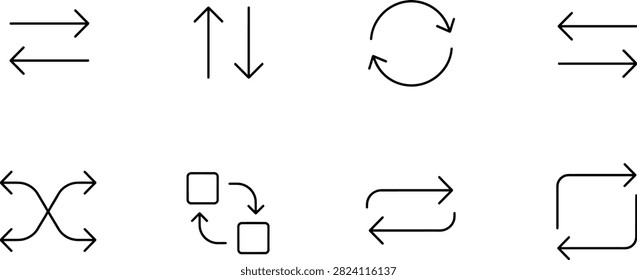 Thin line arrow icon set with simple black navigation symbols for user interface projects