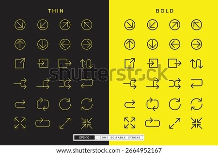 Thin line arrow icons isolated, include direction arrows, loop, refresh, back, forward, upload, download, and navigation symbols. Perfect for UI design, app interfaces and infographic elements.
