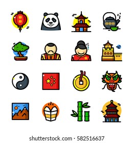 Thin line art China icons set, symbols of country outline logos vector illustration