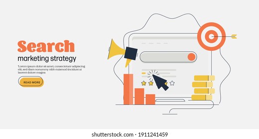 Thin line art concept of Search engine marketing, Pay per click, Digital marketing, Online advertising - vector illustration with icons