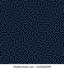 Thin Line Art Seamless Pattern in Black and White Colors. Tileable Maze Vector Background