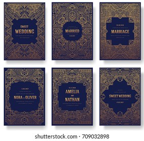 Thin line art set. Outline template of flyear, magazines, posters, book cover, banners. Hipster Decorative retro greeting card or invitation design. Layout illustrations modern pages with typography.