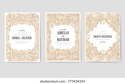 Thin line art set. Outline template of flyear, magazines, posters, book cover, banners. Hipster Decorative retro greeting card or invitation design. Layout illustrations modern pages with typography 