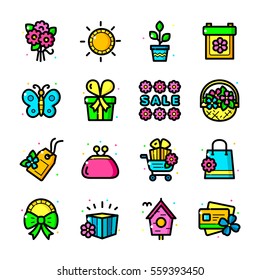 Thin line art Spring Season Sale icons set, Finance outline logos vector illustration