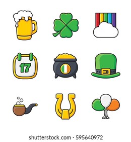 Thin line art St. Patrick's Day icons set
