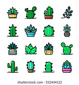 Thin line art Succulent and Cactuses icons set, Plants outline logos vector illustration