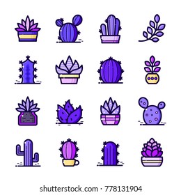 Thin line art Succulent and Cactuses icons set, Plants outline vector illustration in modern ultra violet 2018 color