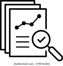 thin line assess icon like review audit risk. linear flat trend quality logotype graphic art design isolated on white background. concept of find internal vulnerable bill or data research and survey