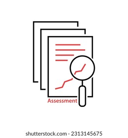 icono de auditoría de evaluación en línea delgada. concepto de impuestos anuales, seo, evaluación de la página de la lista de información de escrutinio, servicio de análisis web, vidrio. tendencia de estilo plano diseño gráfico logotipo moderno en fondo blanco
