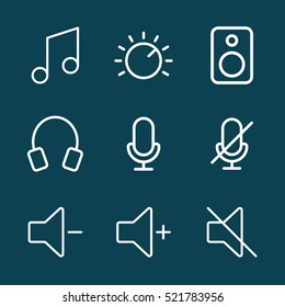 thin line audio icons on blue background