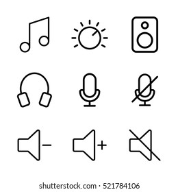 thin line audio icons on white background