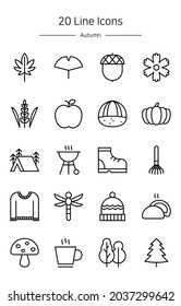 Thin line autumn icons set.