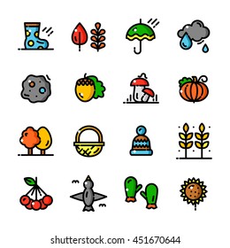 Thin line Autumn icons set, Leaf fall season outline logos vector illustration