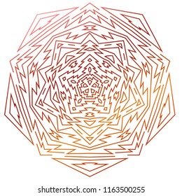 Thin line Aztec mandala. Tribal geometrical round element isolated on white background. Vector illustration.