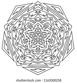 Thin line Aztec mandala. Tribal geometrical round element isolated on white background. Vector illustration.