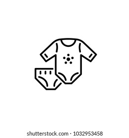 Thin line baby icons Kids clothes, garment, underwear.