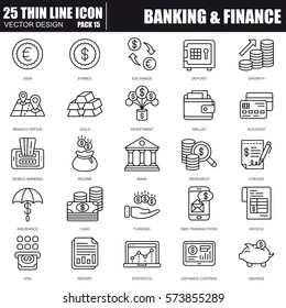 Thin line banking and finance icons set for website and mobile site and apps. Pixel Perfect. Editable Stroke. Simple linear pictogram pack. Vector illustration.