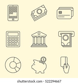 Thin Line Banking and Finance Web Icons Set