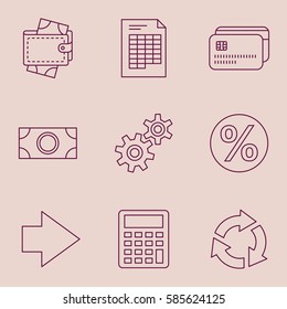 Juego de iconos web de banca y finanzas en línea delgada
