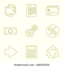 Juego de iconos web de banca y finanzas en línea delgada