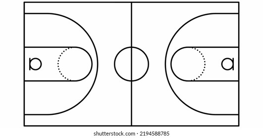 thin line basketball court vector isolated on white background