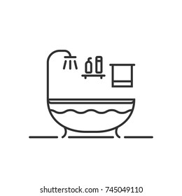 thin line bath icon in bathroom. concept of furniture in house for bathing. stroke flat style trend modern simple logotype graphic art design isolated on white background