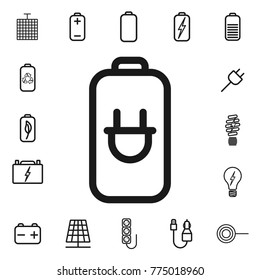 thin line battery, charging, energy icon set