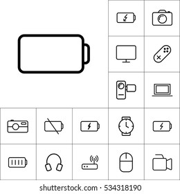thin line battery icon on white background, gadgets set