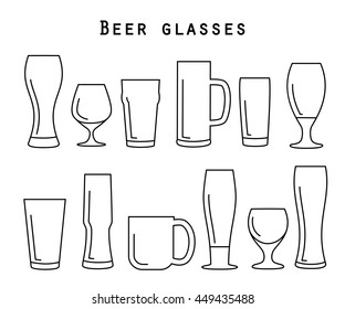 Thin line beer glassware set in flat style