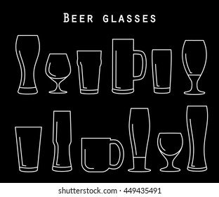 Thin line beer glassware set in flat style