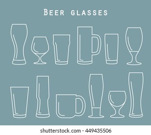 Thin line beer glassware set in flat style