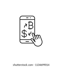 thin line bit coin exchange illustration on white background