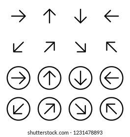 Thin Line Black Arrow Icons Vector Set