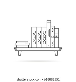 thin line black book shelf on white. minimal furniture in room or public library and bibliography like love of reading concept. stroke style modern logotype graphic art design isolated on background