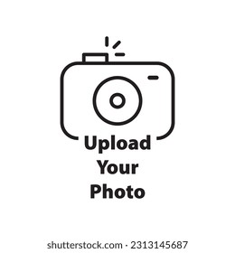 thin line black camera logo like upload your photo. graphic art design element isolated on white background or linear style trend logotype. web ui symbol of transfer for photographic gallery concept