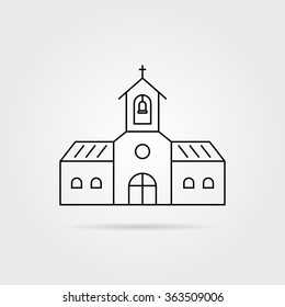 thin line black church with shadow. concept of fellowship, orthodox, peace, easter, believer, hope, congregation. isolated on gray background. linear style trend modern logo design vector illustration