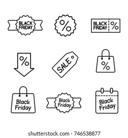 thin line black friday icons set on white background