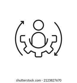 thin line black gear like leader management icon. simple linear style trend modern cogwheel logotype graphic stroke art design isolated on white background. concept of developer sign or digital skill
