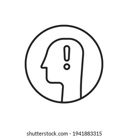 cabeza negra de línea delgada como icono negativo o de ansiedad. lineart tendencia plana diseño de arte de trazo gráfico logotipo lineal moderno aislado en fondo blanco. concepto de mal humor o hombre cansado o triste