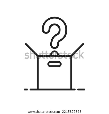 thin line black secret box with question mark icon. outline simple party giftbox logotype graphic stroke design web element isolated on white. concept of abstract secret container badge or winner sign